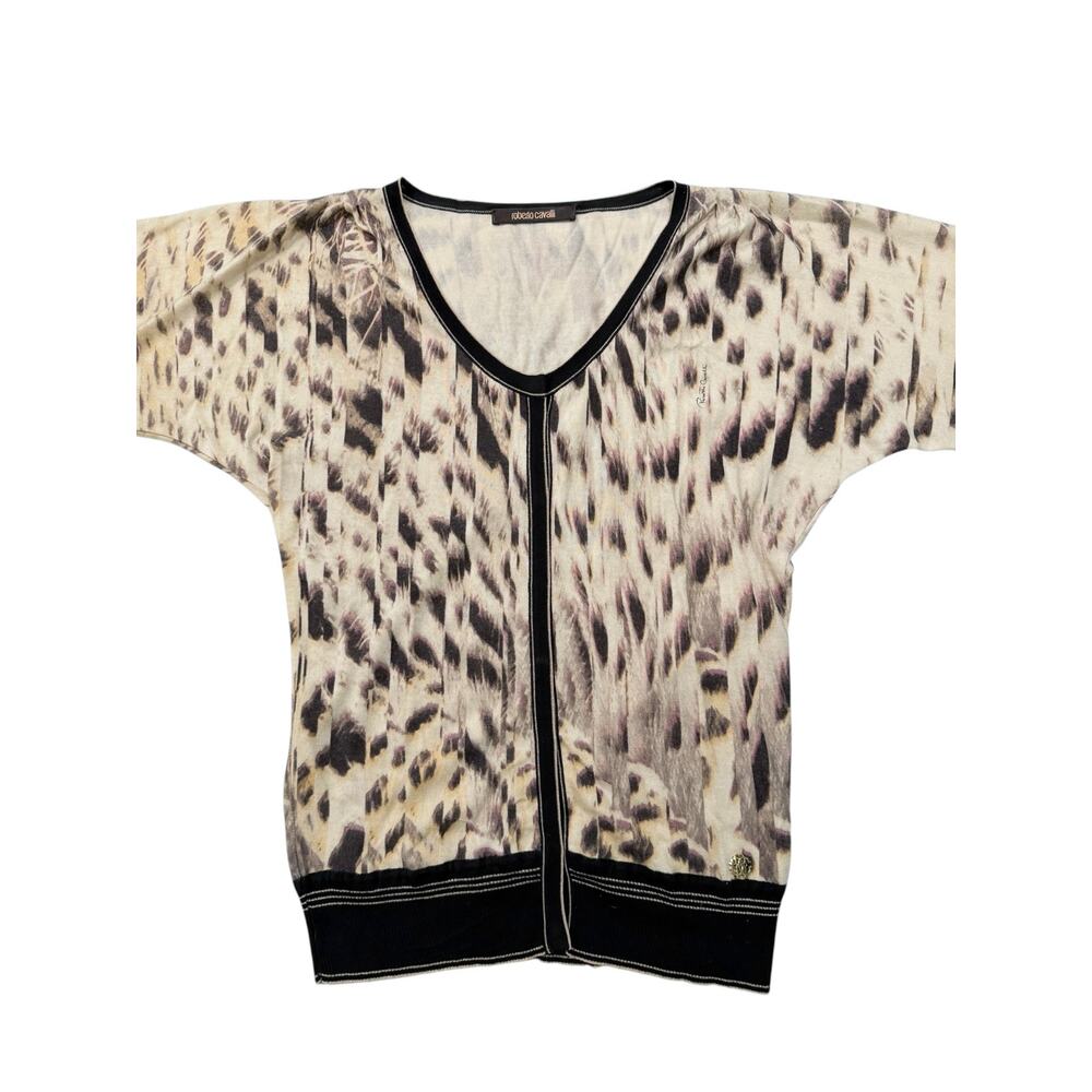 Roberto Cavalli Animal Leopard Print Cardigan Silk Cashmere IT 42 US 6 Luxury - Picture 4 of 14